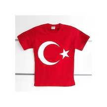 Bebegen Kırmızı Üzerine Beyaz Ay Yıldız 23 Nisan Kısa Kollu Çocuk Bayrak T-shirt Çok Renkli