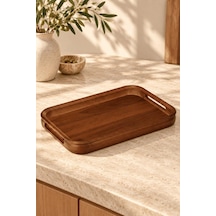 Atbyhome Akasya Ahşap Kulplu Servis Tepsisi 38x24x4 Cm - Dikdörtgen Kahvaltı Ve Kahve Sunum Tepsisi