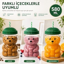 Sogud Cam Bardak - 580 Ml Pipetli Soğuk İçecek Bardağı - Borosilikat Cam Kupa - Ayıcıklı Figürlü Barista Kahve Bardağı - Smoothie Limonata Ice Tea Kokteyl Ve Meyve Suyu İçin Yazlık Sunum Asorti Renk Beyaz - Çok Renkli
