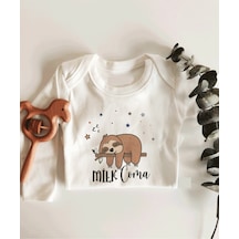 İmaj Tuğbababy Milk Coma Kahverengi Uzun Kol Çıtçıtlı Organik Bebek Body Beyaz