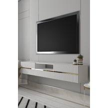 180dhdtdaç5ba Tedy Duvara Monte Pleksi Lazer Desen Kapaklı Tv Sehpası Beyaz-altın
