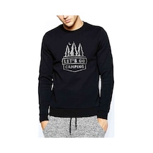 Lets Go Camping Çam Baskılı Siyah Erkek Örme Sweatshirt