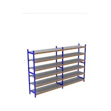 6 Katlı 2'li Duble Depo Rafı - 300-350 Kg Taşıma Kapasiteli Hafif Rack Raf 50x90x200 Cm Gri