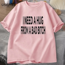 Flood Of Style Ben Kötü Bir T-shirt Erkekler Pamuk Kısa Kollu T Shirt Ummer Baskı Rahat Baskılı Tişört Erkek Pembe