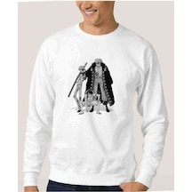 Anime One Piece Baskılı Beyaz Erkek Örme Sweatshirt (528458747)
