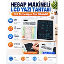 12 Haneli Güneş Enerjili Hesap Makinesi Lcd Yazı Tabletli Kalemli Pastel Renkli Masaüstü Hesap Makinesi Not Tableti Beyaz