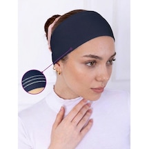 Alivascarf Kaymayan Silikonlu Bandana Bone Siyah - Kadın Tesettür Dikişsiz Kaymaz Geçme - Sportif Saç Bandı Lacivert