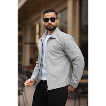 İnce Çizgili Kırışmaz Gofre Kumaş Mevsimlik Ceket A Gri Gofre