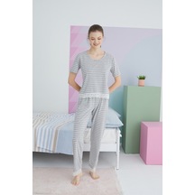 Siyah İnci Pamuklu Örme Pijama Takım 24113126 Gri