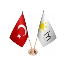 Masa Üstü İyi Parti Bayrağı Türk Bayrağı İkili Pirinç Direk Masa