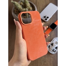 Apple iPhone 15 Uyumlu Kadife Yüzeyli Magsafe Uyumlu Premium Kılıf Soocase691 Turuncu