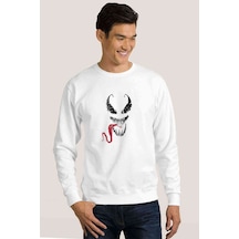 Venom Baskılı Beyaz Erkek Örme Sweatshirt (528619149)