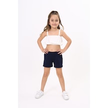 Toontoy Kız Çocuk Beli Lastikli Yırtmaçlı Basic Şort Lacivert
