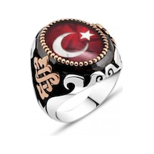 Özel Tasarım Mineli Ay Yıldız Model Gümüş Erkek Yüzük - 554778491