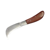 Bursa Çelik Eğri Bağ / Kablo / Aşı Çakısı, Ahşap Saplı - 22 Cm Abanoz