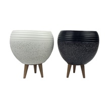 Bitki Tasarımı Ev Dekorasyon Beyaz Ve Siyah Granit Küp Saksı Saksılık Salon Çiçeklik 3 Ayaklı İkili Set