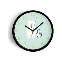 Ayı İle Penguen Çocuk Odası Modern Duvar Saati - 30cm - Önü Camlı Siyah Kasa - Sessiz Mekanizma-jh0607 Siyah