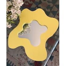 Modern Dekoratif Dalga Desenli Duvar Aynası, Sarı Çerçeveli, Çağdaş Tasarım Genel