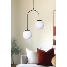 Janin Modern Salon - Mutfak - Yatak Odası Sarkıt Kahverengi Renk Gövde Beyaz Cam 2 Li Avize Beyaz - Kahverengi