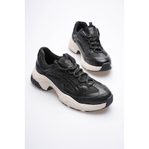 Mubiano Kadın Sneaker File Baskılı Kalın Tabanlı Siyah Rivex Siyah
