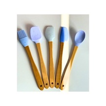 Mutfak Bambu Silikon Isıya Dayanıklı Kaşık Kepçe Takımı 5 Li Set Spatula & Fırça Mavi 0