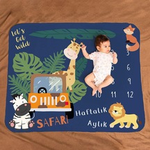 Hediyesepeti Safari Macerası Aylık Haftalık Bebek Hediyesi Fotoğraf Çekim Battaniyesi 100x120 CM
