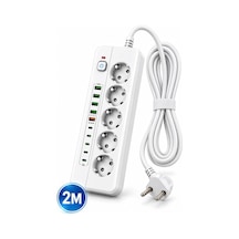 5'li Akım Korumalı Priz 3500w 16a, 4 Usb-a Ve 5 Type-c Çıkışlı, Qc 3.0 20w Hızlı Şarj, 2 Metre Kablolu Çoklu Priz Ps-5 Diğer