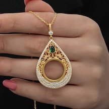 Hk Gümüş Kadın Kolye Gold Kaplama Damla Çeyrek Takılabilen Gümüş Takı Hediyelik Ürünler-205804 Çok Renkli