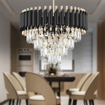 Mikula 45'lik Yuvarlak Gold Kristal Taşlı Modern Oturma Odası Salon Sarkıt Avize Siyah