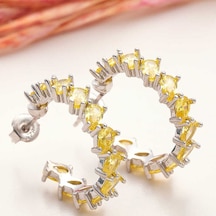 Gümüş Sarı Taşlı Damla Çivili Kadın Küpe Gold - Rose Gold