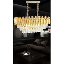 Roza Varaklı Gold 75x35 Kristal Taşlı Lüks Avize - Yatak Odası - Salon - Mutfak - Hol Altın