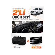 E-biz Ford Ranger 2018-2019 Uyumlu Torpido Örtüsü + Deri Bagaj Çantası Seti - Siyah - Fo015