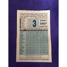 3 Şubat 2007 Takvim Yaprağı - Nostalji Koleksiyonluk Takvim Yaprağı