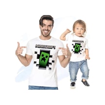 Baba Oğul Kız Tişört Mine Craft Tek Ürün Fiyatıdır Kombin Yapmak İçin 2 Adet Sepete Ekleyiniz Beyaz