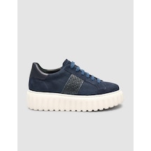 Süet Bağıcıklı Kroko Lacivertkadın Sneaker Ayakkabı Lacivert