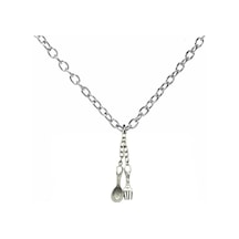 Aşçı Temalı Çatal Kaşık Figürlü Kolye 60 Cm Zincirli Unisex Metal Aksesuar Çok renkli