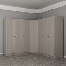 Kale 7 Kapaklı 4 Çekmeceli Köşe Dolap Kumtaşı Mebran Panjur 190cm Bej