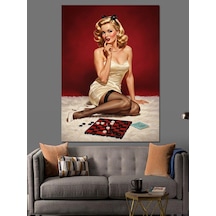 Ahşap Tablo Vintage Pin-up Beyaz Elbise
