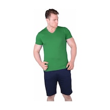 Bsm Erkek V Yaka Kısa Kol Modal Serin Tutan İnce Yeşil Şortlu Pijama Takımı Yeşil