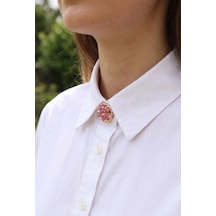Pembe Zirkon Taşlı Düğme Veya Manşet Broşu 5886 Çok Renkli