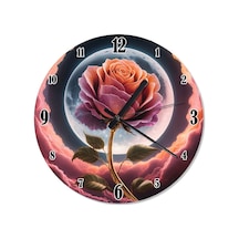 Pembe Gül Ve Ay Analog Duvar Saati
