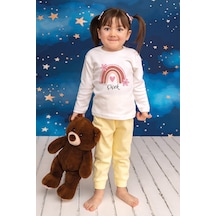 Pia Baby İsme Özel Kız Çocuk Pijama Takımı %100 Pamuk Penye İsim Baskılı Kişiye Özel Çocuk Pijaması 10035s14pi Krem