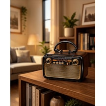 Led'li Nostaljik Bluetooth Hoparlör Ahşap Doku