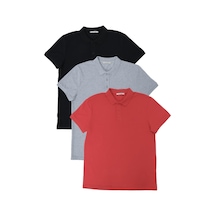 Erkek Regular Fit Polo Yaka 3lü T-shirt Kırmızı-gri-siyah Beyaz