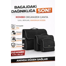 Oto Bagaj Organizer Bagaj Çantası 3'lü Kombo Boy Kaymaz Cırt Bantlı Velur Kompakt Düzenleyici - Vcx3