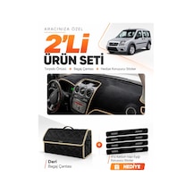 E-biz Ford Connect 2009-2012 Uyumlu Torpido Örtüsü + Deri Bagaj Çantası Seti - Siyah-bej - Fo017