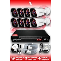 Bayicam 8 Kameralı Kare 8 Dış Kamera Set 500 GB HDD Full HD Gece Görüşlü Güvenlik Kamerası Sistemi