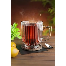 6 Adet Kristal Cam Kulplu Çay Nescafe Kupa Bardak Seti Takımı