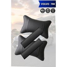 Volvo 780 Uyumlu Lüks Siyah Deri Kemer Koruyucu Deri Yastık Set