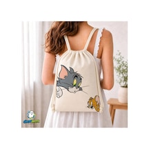 Ghostbastır Design Tom Ve Jerry Büzgülü Keten Çanta C340 Bej